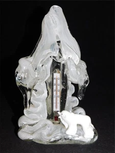 VTG BOHEMIA GLASS CZECHOSLOVAKIA ART GLASS POLAR BEAR ICEBERG THERMOMETER - Picture 1 of 7