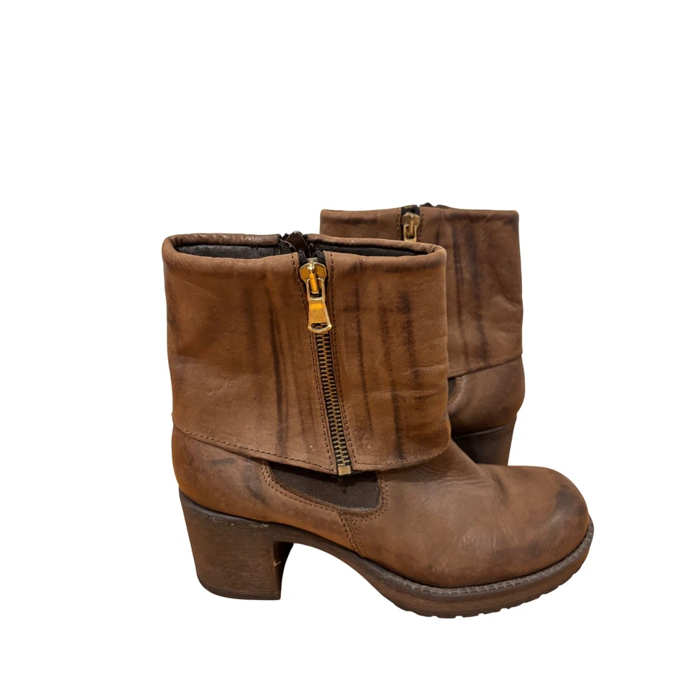 Paola Firenze 棕色意大利皮靴金色拉链女式 36 码英国 5.5 美国 — 第 1/4 张图片