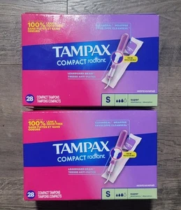Tampax Pocket Radiant Unscented Compact Tampons 28 count Super Absorbancy 2 Pk - Picture 1 of 6