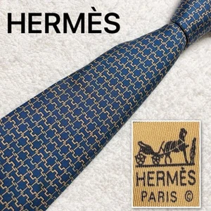 HERMES necktie H pattern motif hardware all over pattern silk made in France - Picture 1 of 10