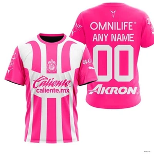 Personalized LIGA MX Chivas De Guadalajara Shirt 3D Pink Soccer Child Adult Size - Picture 1 of 7