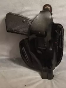 Smith & Wesson 469 Black Leather Right OWB Pancake Holster / Browning Hi-Power - Picture 1 of 8
