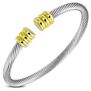 Twisted Cable Cuff Bracelet Surgical Steel PVD Gold Celtic Hypoallergenic - Picture 1 of 1