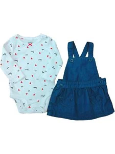 Carters Infant Girls XOXO Love Baby Outfit Bodysuit & Denim Jumper Dress Newborn - Picture 1 of 1