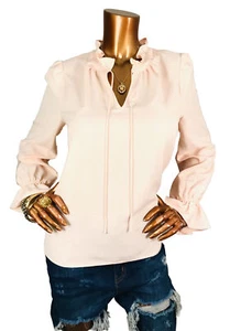 J.Crew M Top Peach Low Cut Keyhole Knot Ties Front Long Bell Sleeves Blouse Soft - Picture 1 of 10