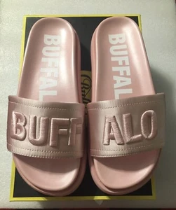 Scarpe da donna Buffalo Reggie Slides rosa metallizzato raso taglia 6,5 approvate vegane - Foto 1 di 12
