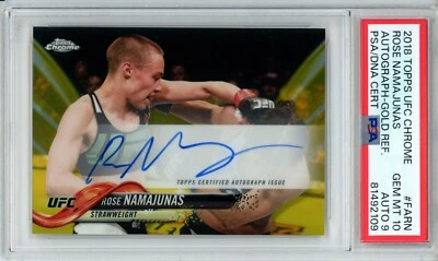 2018 Topps UFC Chrome #FARN Rose Namajunas Auto Gold Refractor /50 PSA 10 Auto 9 - Image 1 of 2