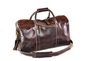Grand � E Sac en Cuir Sac de Voyage Vintage 52cm x 30cm - Cuir Véritable - Braun - Bild 1 von 11