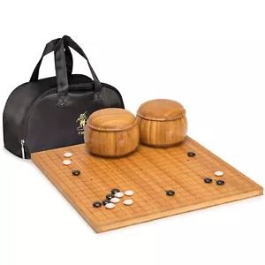 Bamboo Etched Reversible Go Game Set Board (0.8-Inch) with Go Stones and Bowls - Picture 1 of 10
