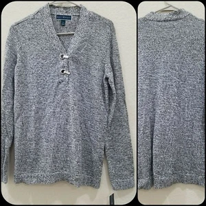 Karen Scott schwarz & weiß marmorierter Pullover mit V-Ausschnitt und Verschluss Größe SMALL **neu mit Etikett* - Bild 1 von 4