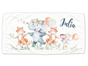 Kinder Handtuch Tiere, Elefant, Fuchs & Hase personalisiert mit Namen, Geschenk - Bild 1 von 4