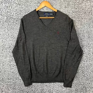 Polo Ralph Lauren maglione adulto XL grigio 100% lana merino scollo a V vestibilità personalizzata uomo - Foto 1 di 8