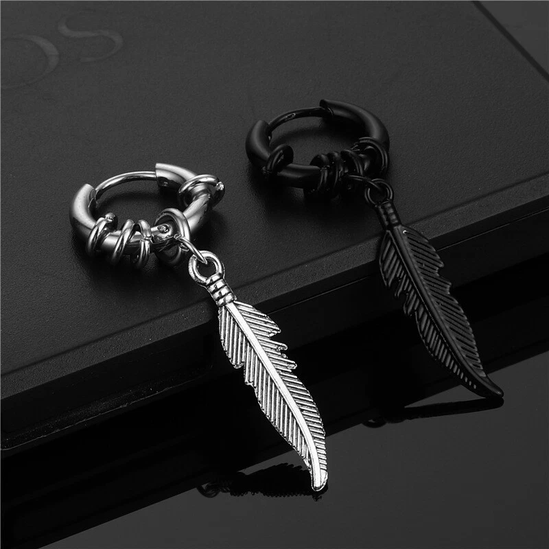Non-piercing Ear Accessories 5-Pair Black Stainless Steel Clip-On Earrings - Gothic Spike & Cross Dangle Hoops Black Hoop Earrings For Men - Foto 12