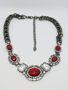 Next chunky black chain necklace with Red center stones, Elegant statement - Picture 1 of 7