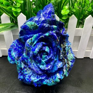 2.42LB Azurite Crystal Hand carved flowers - Picture 1 of 13
