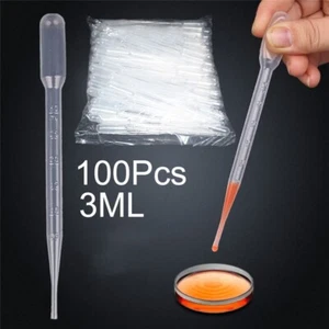 100X 3ml Durable Dropper Transfer Graduated Pipettes Disposable Plastic Pasteur - Picture 1 of 21