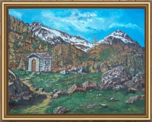 ARTE NAIF INVERNO MONTAGNA CASOLARE NEVE olio tavola ENRICO COPETTA COEN BRESCIA - Picture 1 of 2