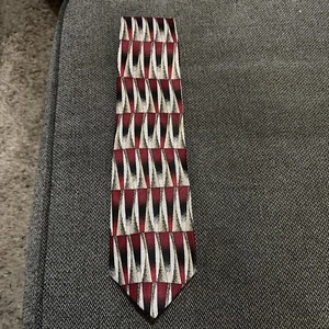 Pierre Balmain Mens Vintage Abstract Print Wide Silk Tie Red Paris - Picture 1 of 2