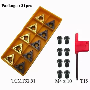 10PCS TCMT16T304 carbide Turning insert +T15 wrench + 10PCS M4x10 Screws - Foto 1 di 8