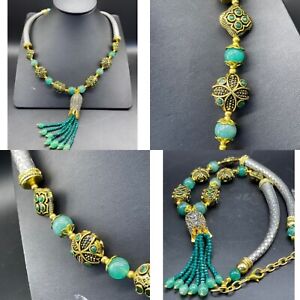  Original India Agate stone Silver Gold plated Stunning Wonderful Necklace