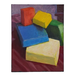 Original Painting On Canvas Colorful Boxes Blocks Abstract 11"x14" Unsigned - Picture 1 of 23