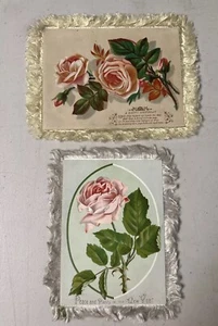1880er Fransen doppelseitige Grußkarten Neujahr Rose & Happy Birthday Rosen - Bild 1 von 8
