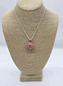 White House Black Market WHBM Necklace Red & White DISCO Ball Silver tone 18 in - Picture 1 of 6