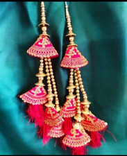Set of 2 Hand Embroidered Red Tassel Latkan Long hangings Handicraft Ethnic Art
