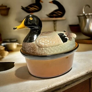 Portuguese Mallard Duck Ceramic Tureen Casserole Dish Sigma Tastesetter Pottery - Picture 1 of 15