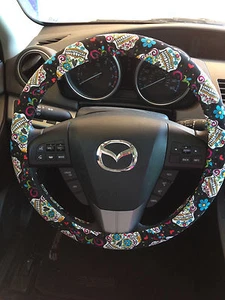 Sugar Skull Dia de los Muertos Day of the Dead Steering Wheel Cover - Picture 1 of 5