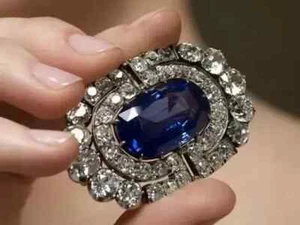 3Ct Cushion Antique Edwardian Lab Created Sapphire Brooch 14K White Gold Plated - Picture 1 of 4