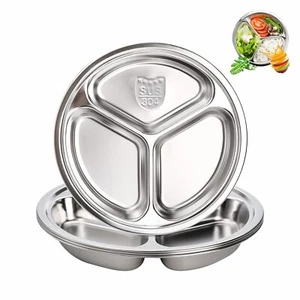 4 Pack 304 Stainless Steel Plates for Kids 8 Inch 3 Section Round Divided Pla... - Picture 1 of 6
