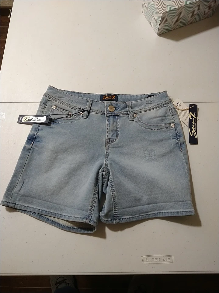 Seven7 Women's Powell Blue Knit Denim Jean Shorts Size 10