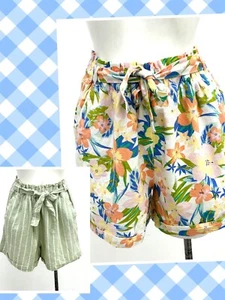 Ex Papaya Linen Blend Tie Waisted Shorts With Pockets sizes 10 12 14 20 22 - Picture 1 of 19