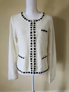 CABI Women's Medium Gabrielle #284 Cardigan Sweater Waffle Knit Creamy White - Picture 1 of 10