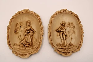 Vintage Victorian Style Set of Two His & Hers Relief Wall Plaques - Picture 1 of 10