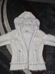 GUESS JEANS Authentic White Suede removable Hooded Jacket, Size XS - Picture 1 of 12