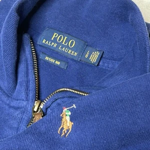 Polo Ralph Lauren Estate costina 1/4 zip finto nick pullover uomo L blu royal - Foto 1 di 11
