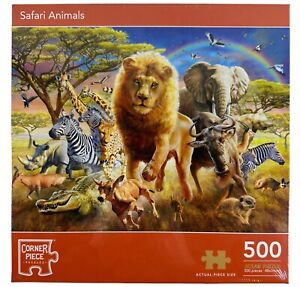 Corner Piece 500 Piece Jigsaw Puzzle 'SAFARI ANIMALS' ~ New & Sealed