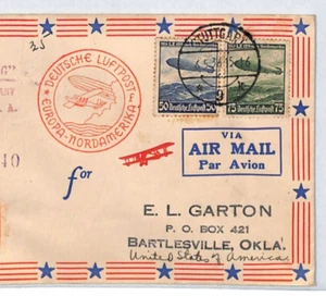 GERMANY HINDENBURG ZEPPELIN Air Mail Cover USA OK Bartlesville Reg. 1936 LZ256 - Picture 1 of 11