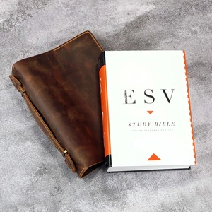 Handmade Leather ESV Study Bible Cover Case Leather Bible Cover with Handle - Picture 1 of 12