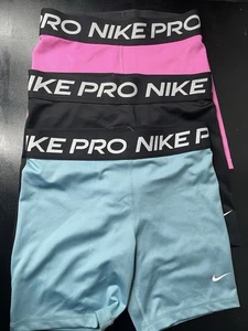 Nike Kids' Pro Shorts 3 pack - Pink, Black, and Blue XL - Picture 1 of 11