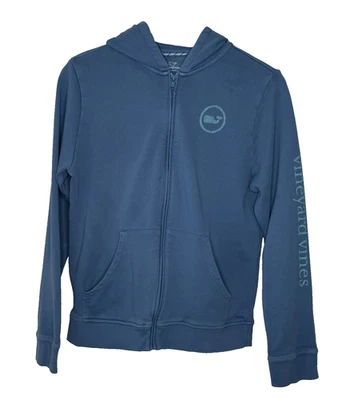 Vineyard Vines Boys Large Hoodie Blue Full Zip Sweatshirt Whale Logo Spell Out - Image 1 of 4