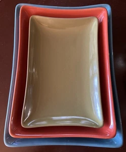 Set of 3 Pier 1 TECHNO Serving Platters Nesting Turqoise Orange Green MCM Retro - Picture 1 of 7
