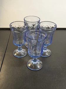 Vintage Indiana Glas Depression Madrid blau Erinnerung Set 4 Kelche Bund - Bild 1 von 15