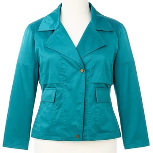 Carlisle Teal Blue Satin Utility Jacket Size 6 US UK 8 Structured Pockets Zip - Picture 1 of 9