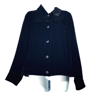 J. JILL Black Velvet/Velour BUTTON-UP JACKET TOP Rayon/Silk POCKETS Lined SZ S - Picture 1 of 5