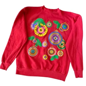 Vintage MBC rotes Christmas Ornament Sweatshirt Damen Large 90s Holiday - Bild 1 von 7