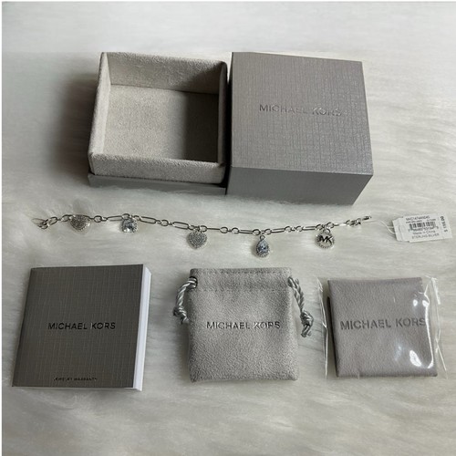 Bracciale MICHAEL KORS Argento Sterling Pavé Charm ~ Nuovo con etichette vendita al dettaglio $195 00