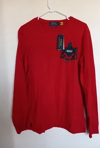 Men's Polo Ralph Lauren Red Crown Logo Long Sleeve Custom Fit T Shirt Size M NEW - Picture 1 of 3